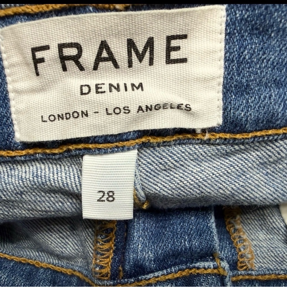FRAME LE CUT OFF DENIM SHORTS SIZE 28 BLUE MID RISE DISTRESSED RAW HEM - Picture 8 of 12